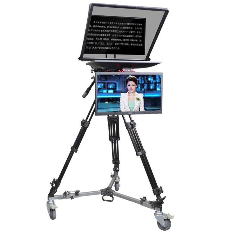 TS-T110/24D 24 pulgadas de doble pantalla de transmisión en vivo de auto-comprobación de la pantalla del caster PTZ trípode remoto inalámbrico Teleprompter